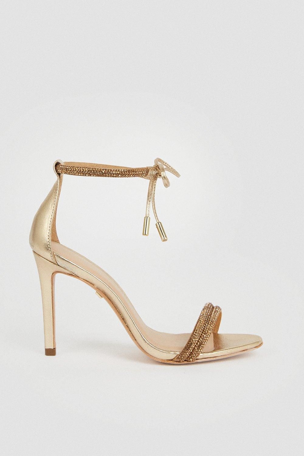 Leather Diamante Ankle Tie Heeled Sandal | Karen Millen US