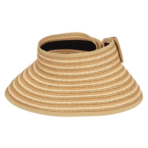 San Diego Hat Company Women's Ultrabraid Packable Rollup Visor with Bow-Natural, Gold Lurex | Amazon (US)