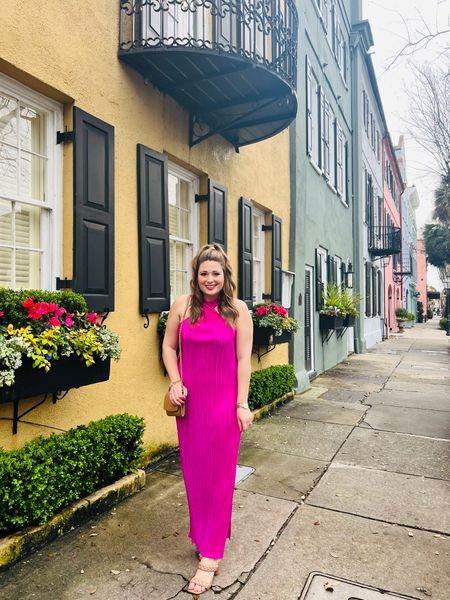 Hot pink maxi dress! Love this halter neck dress for a fun night out or event 

#LTKGala #LTKfindsunder100