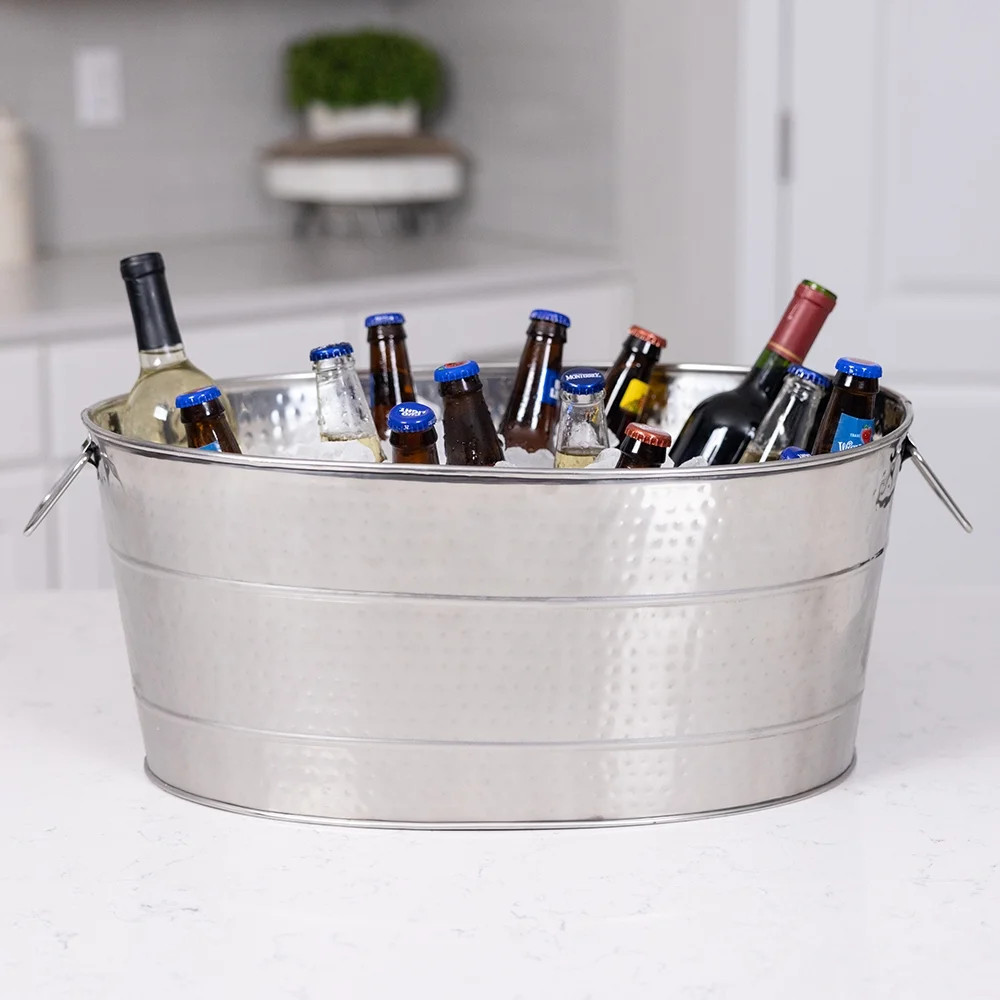 BREKX Aspen Large Beverage Tub Ice Bucket Drink Cooler in Hammered Stainless Steel 21"L x 14"W x... | Walmart (US)