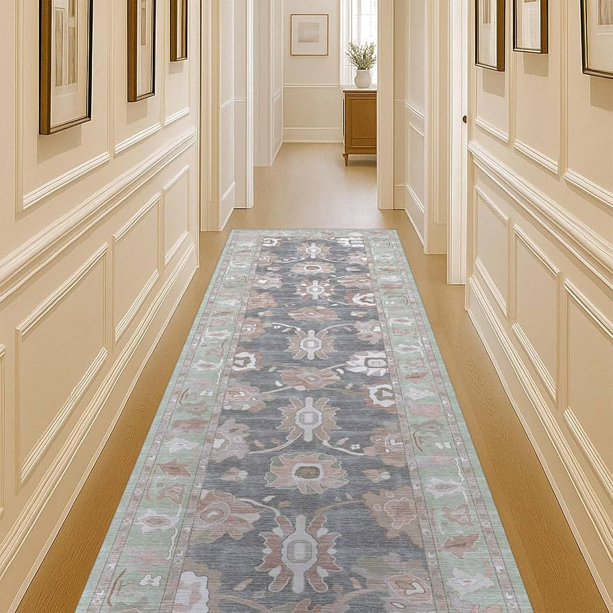 Fame Living Green Oushak Rug, Modern Rugs, Vintage, Turkish, Eclectic, Floral, Pastel, Washable, ... | Amazon (US)