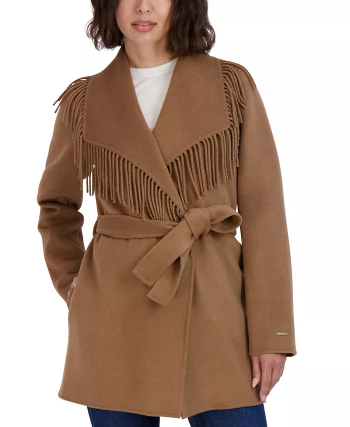 Women's Frankie Belted Fringe-Trim Coat | Macys (US)