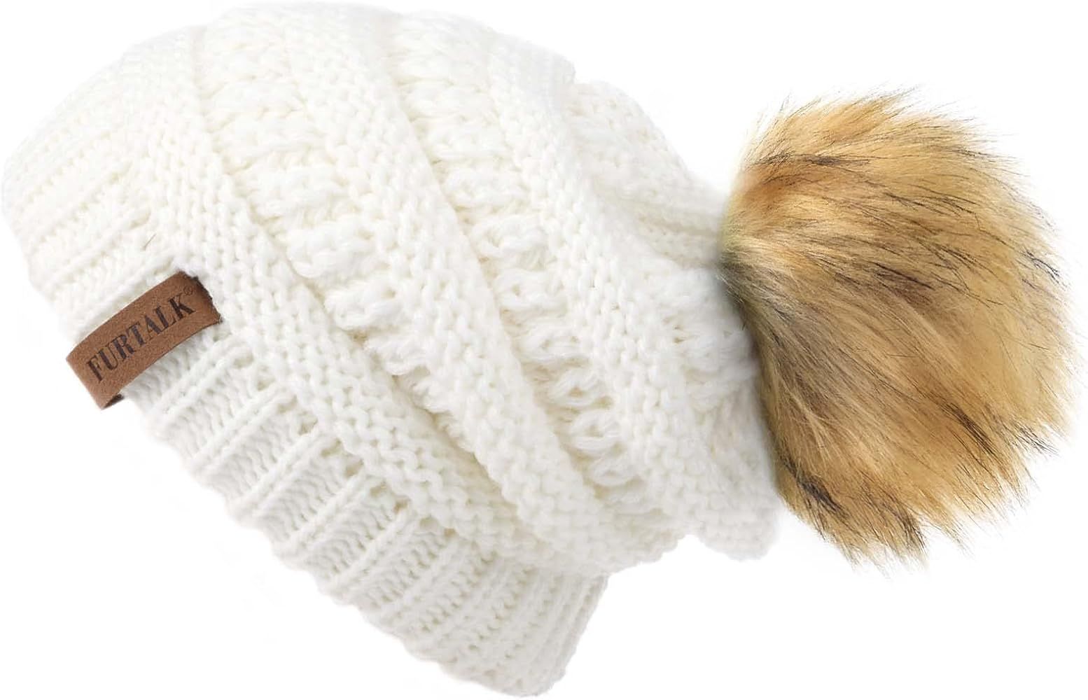 FURTALK Toddler Girls Boys Winter Hat Fleece Lined Kids Knit Beanie Hats Baby Faux Fur Pom Beanies W | Amazon (US)