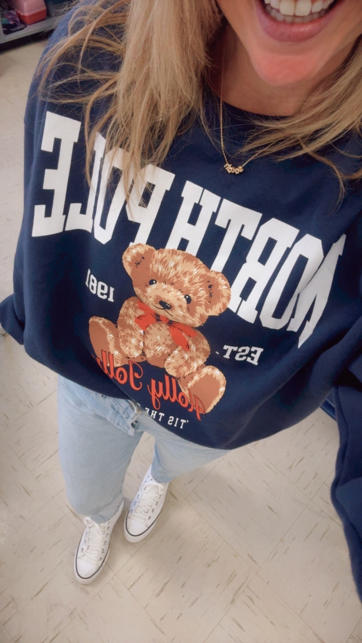 The cutest north pool long sleeve tee! It has a cozy soft fleece lining too 🙌  Target teddy bear trend 🧸