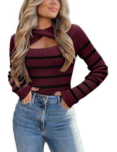 Zeagoo Sweaters for Women 2025 Knit Trendy Long Sleeve Lightweight Slim Fit Pullover Cutout Tops ... | Amazon (US)