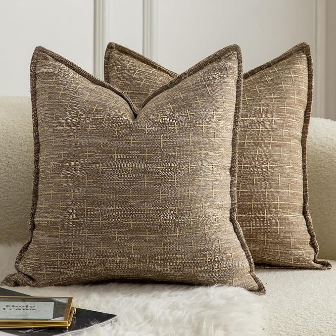 Pack of 2 Burlap Linen Throw Pillow Covers Woven Textured Modern Farmhouse Cushion Covers Pillowc... | Amazon (US)