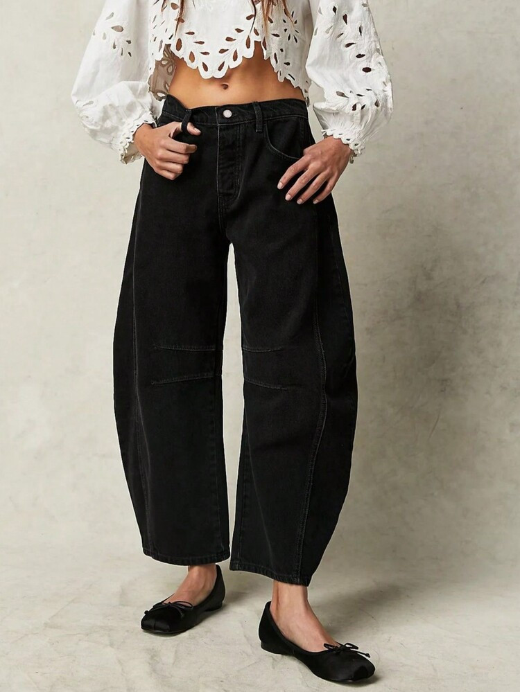 Women Spring Summer Casual Old Money Black Wide Leg Jeans Loose Pants | SHEIN