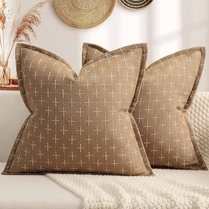 ZWJD Throw Pillow Pillow Covers 18x18 Set of 2 Soft Polyester Textured Pillow Covers with Stylish... | Amazon (US)