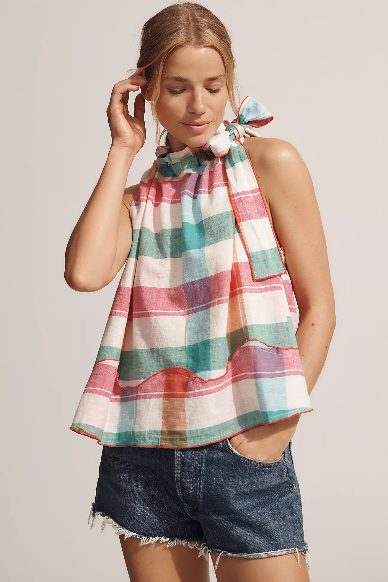 Maeve Linen Blend Tie-Neck Halter Top | Anthropologie (US)