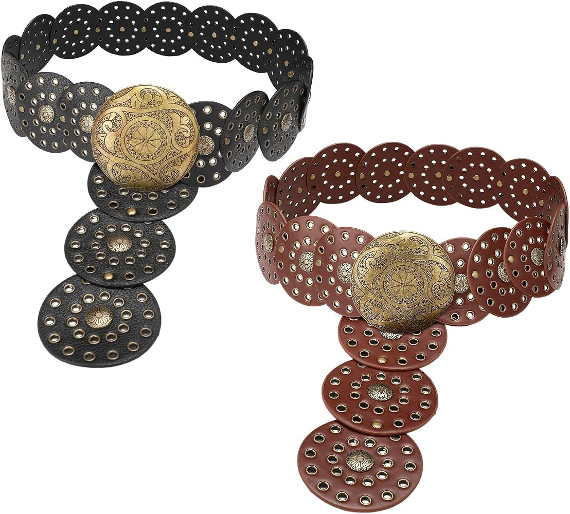Sintege 2 Pcs Western Wide Disc Belt for Women Hollow Disc Belt Boho Waist Belts Vintage Western ... | Amazon (US)