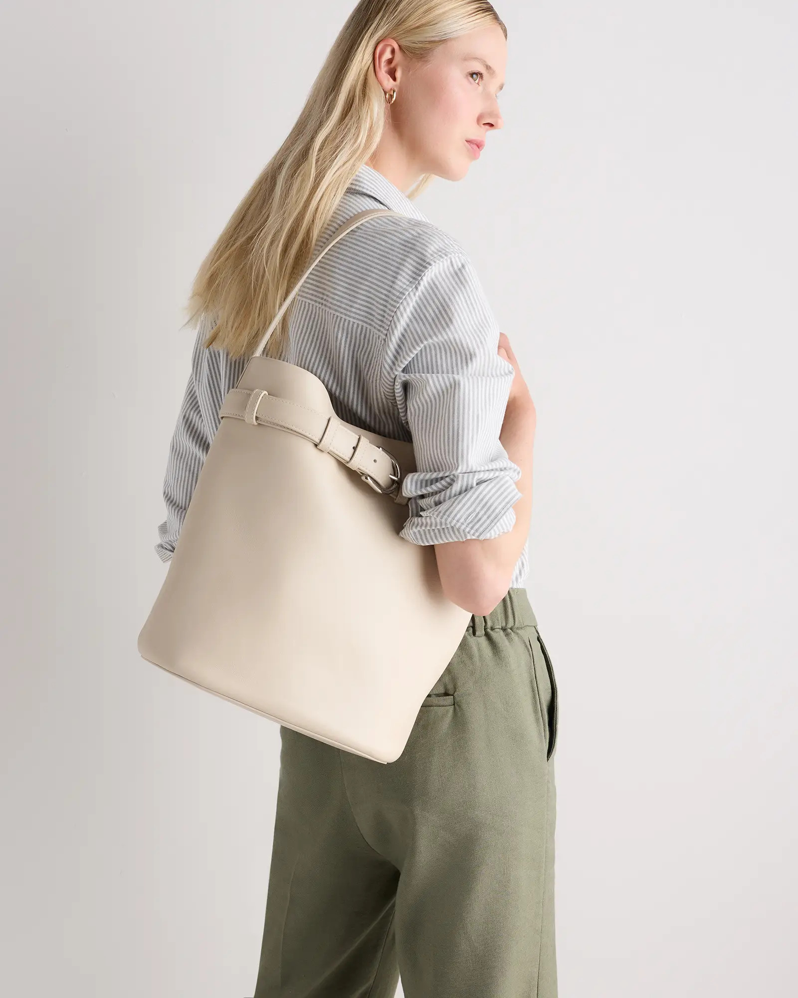 Chiara Belted Bucket Bag in Soft Ivory | Quince