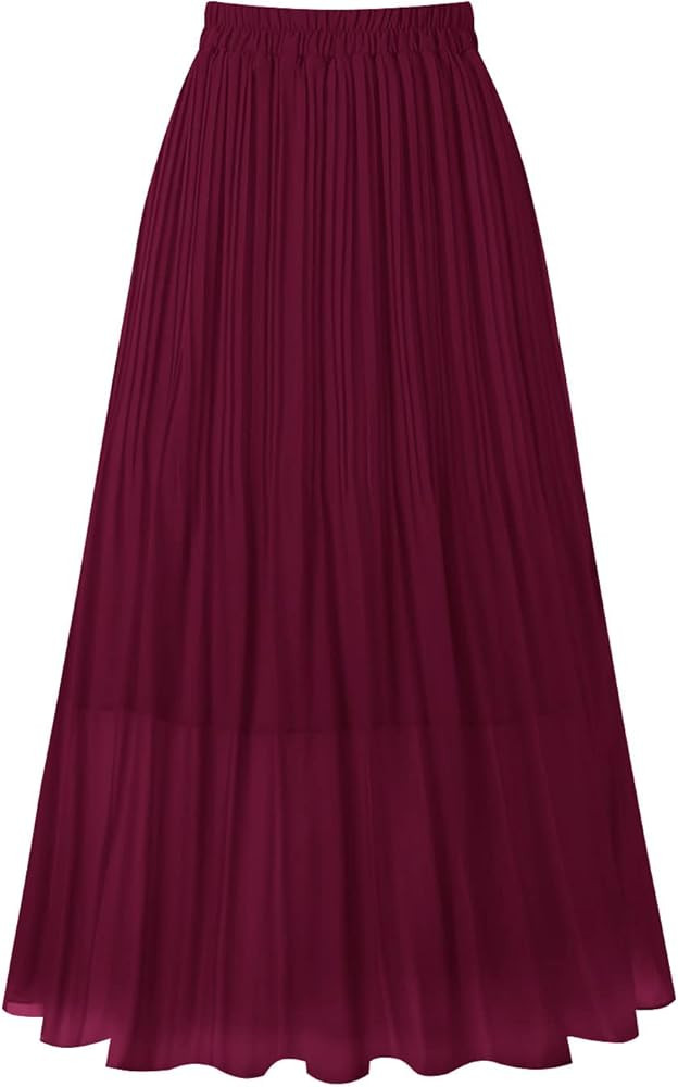 Kingfancy Women's Pleated Skirt Chiffon Elastic Waist A-Line Midi Length Skirt | Amazon (US)