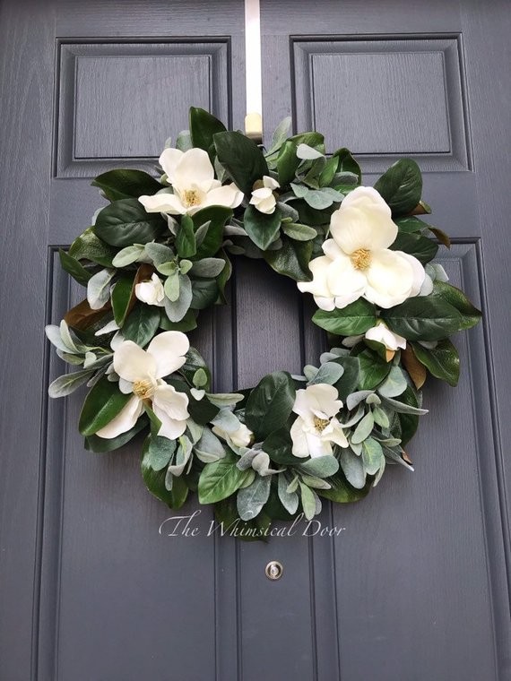 Farmhouse wreath magnolia wreath magnolia lambs ear wreath front door wreath spring wreaths for f... | Etsy (US)