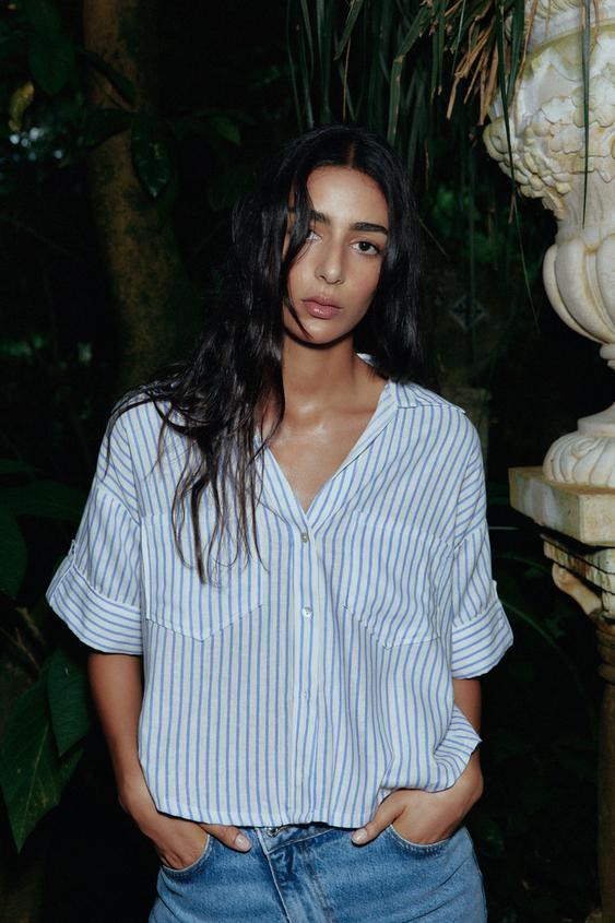 CROPPED LINEN BLEND SHIRT | Zara UK