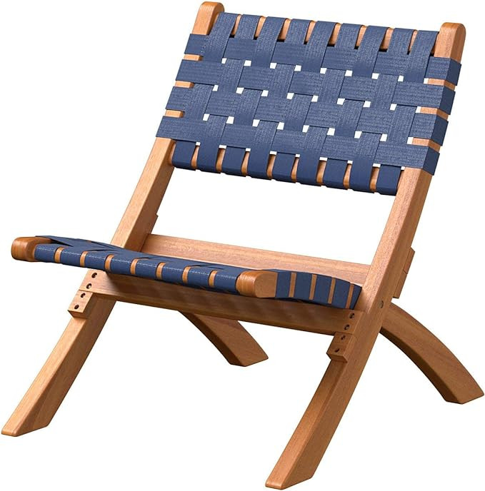 Patio Sense Sava Outdoor Folding Chair | Acacia Wood Construction | Navy Blue Woven Webbing Seat ... | Amazon (US)