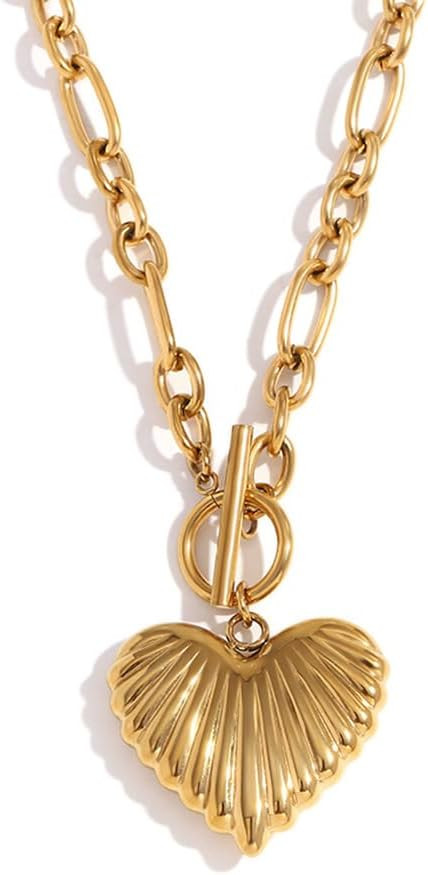 Zannthra Chunky Gold Heart Necklace for Women 18K Gold Plated Paperclip Pendant Chain, Elegant Statement Jewelry Gifts for Her. | Amazon (US)