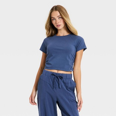 Women's Washed Jersey Cropped Short Sleeve Top - JoyLab™ Dark Blue XL | Target