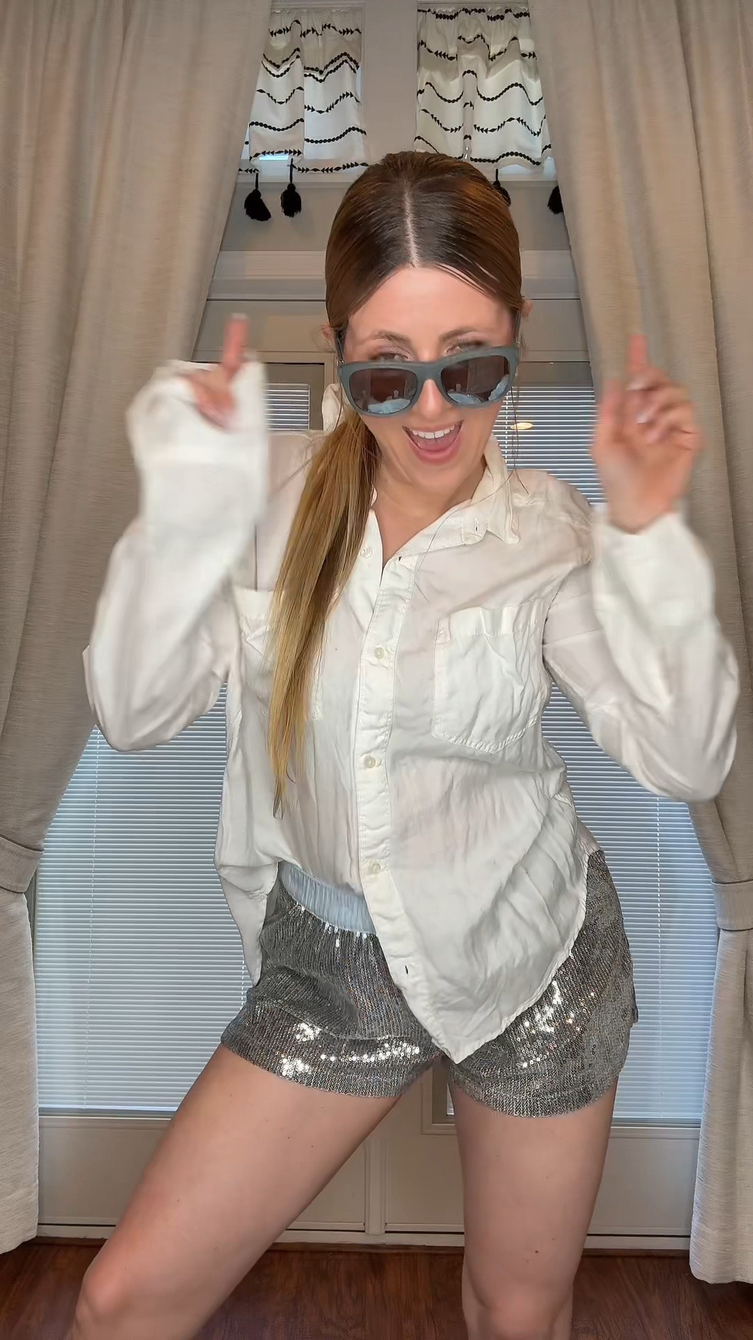 Casual sequins outfit. Sequin boxers and white closet basics. Button up shirt and sneakers. 
Everything TTS but sneakers are snug I wish I sized up half size.

#LTKootd #LTKgrwm #LTKmomlife