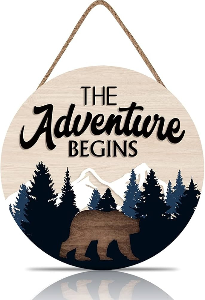The Adventure Begins Wooden Hanging Sign,Woodland Nursery Decor,Bear Mountain Inspirational Quote... | Amazon (US)