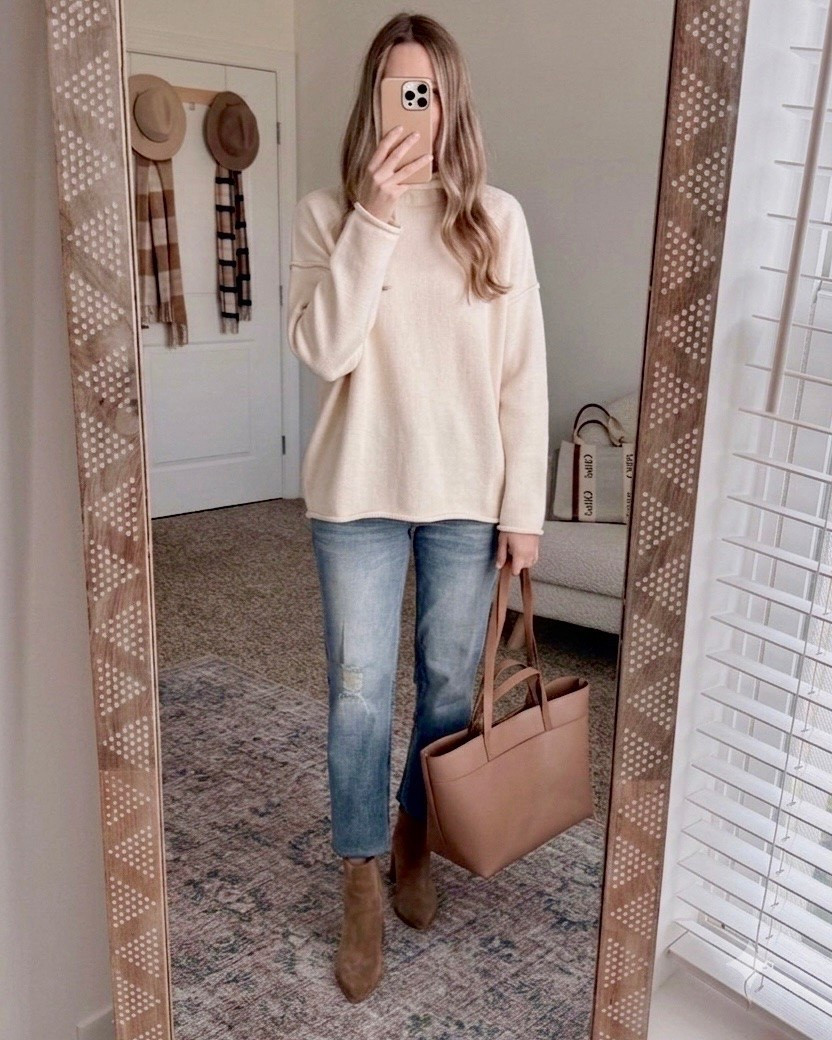 A cream sweater and ankle boots combo is always the move. Add a structured tote and the right denim wash and you’re set for whatever the day throws at you.

Sunsets and Stilettos fall outfit ideas, ankle boots with jeans, cozy knit sweater, casual chic style, everyday tote bag, neutral fall fashion, Nordstrom anniversary sale nsale

#LTKSaleAlert #LTKOver40 #LTKSeasonal