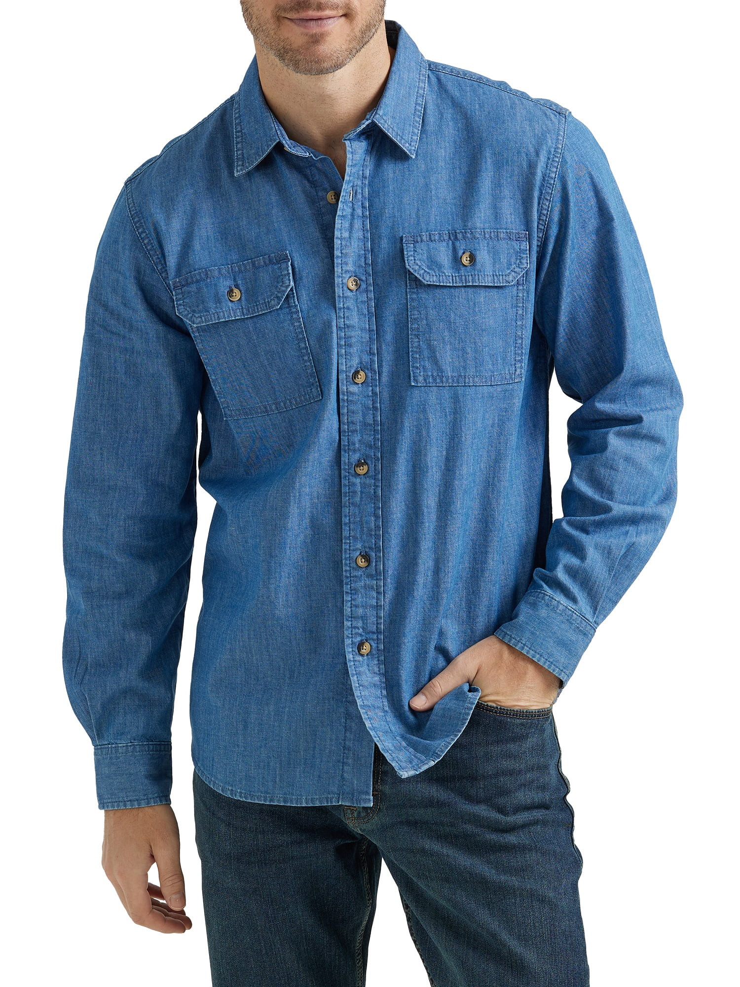 Wrangler® Men's and Big Men's Relaxed Fit Long Sleeve Woven Shirt, Sizes S-5XL | Walmart (US)
