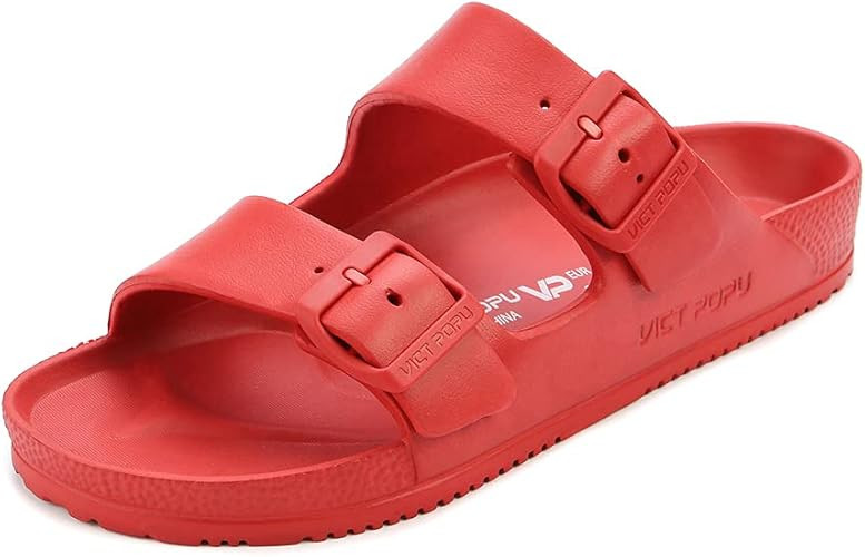 VICT POPU Womens Sandals Adjustable Double Buckle Strap Waterproof EVA Flat Slides | Amazon (US)