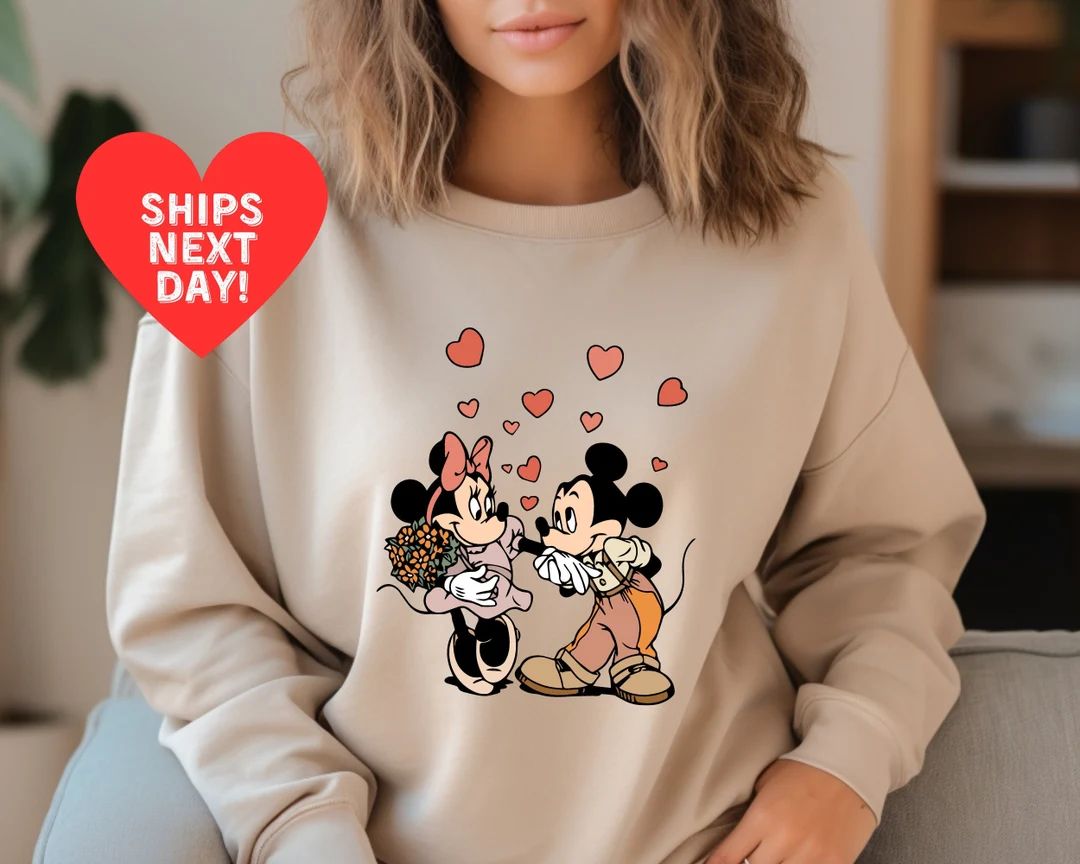 Minnie and Mickey Love Valentine Sweatshirt, Mickey and Minnie Valentines Tee, Kiss Love Valentin... | Etsy (US)