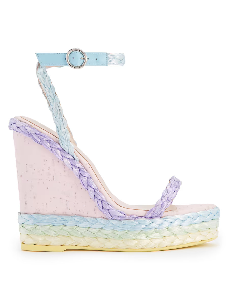 Shop Sophia Webster Miranda 140MM Raffia Wedge Sandals | Saks Fifth Avenue | Saks Fifth Avenue