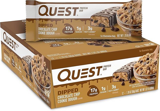 Quest Nutrition Dipped Chocolate Chip Cookie Dough Protein Bars, 12 Count | Amazon (US)