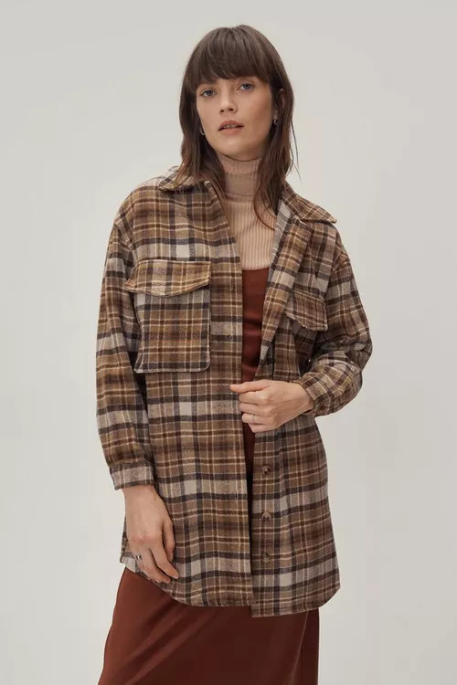 Checked Longline Jacket | NastyGal (UK, IE)