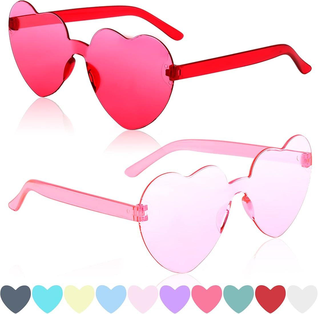 ILHSTY 2 pair Heart Sunglasses for Women Men, Bachelorette Party Glasses Transparent Candy Color ... | Amazon (US)