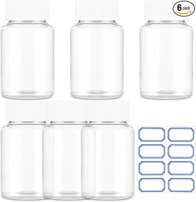 Sibba Clear Pill Bottle 6 Pcs Empty Medicine Organizers Plastic Dispenser Jar Powder Storage Tran... | Amazon (US)