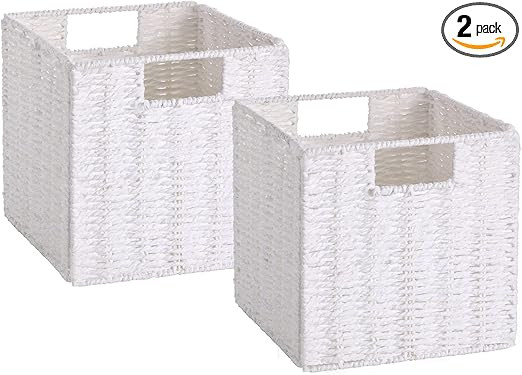 Vagusicc Wicker Storage Basket, Set of 2 Hand-Woven Storage Baskets for Organizing, White Foldabl... | Amazon (US)