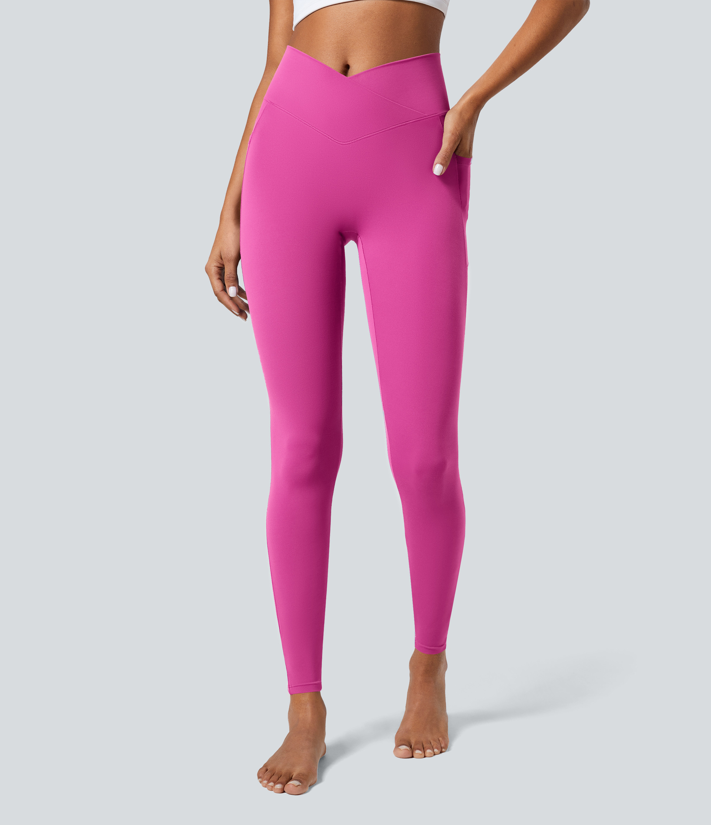 Halara SoftlyZero™ Crossover Pocket Plain Leggings-UPF50+ - Fedora Red Purple - XS(full_length) gym leggings leggings with pockets | HALARA