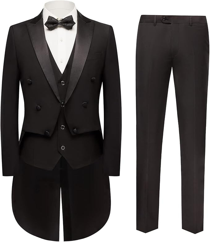 MOGU Men's 3 Piece Suit Swallow Tailed Coat Slim Fit Double Breasted Tailcoat for Performances | Amazon (US)