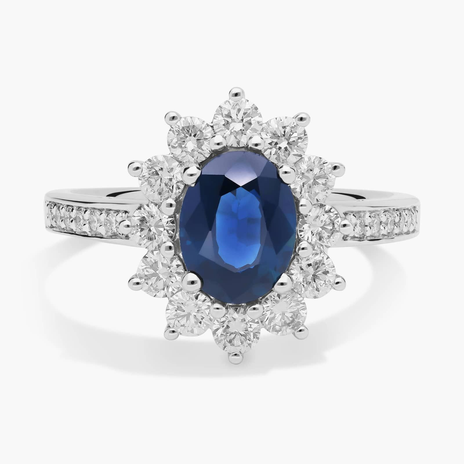 Oval Sapphire and Diamond Halo Ring in 18k White Gold (8x6mm) | Blue Nile