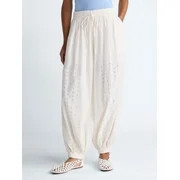 Scoop Women\u2019s and Women's Plus Eyelet Harem Cotton Pants, Sizes XS-4X | Walmart (US)