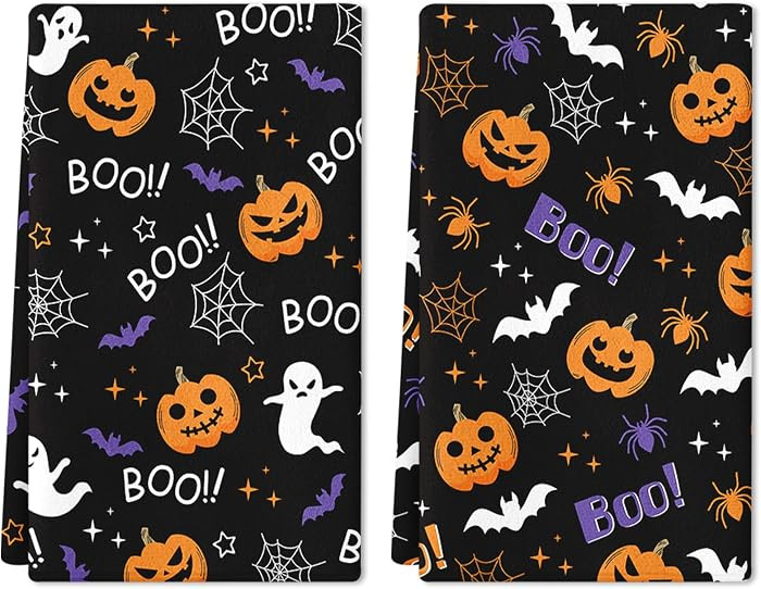 Halloween Kitchen Towels Set of 2 Ghost Pumpkin Hand Towels | Amazon (US)