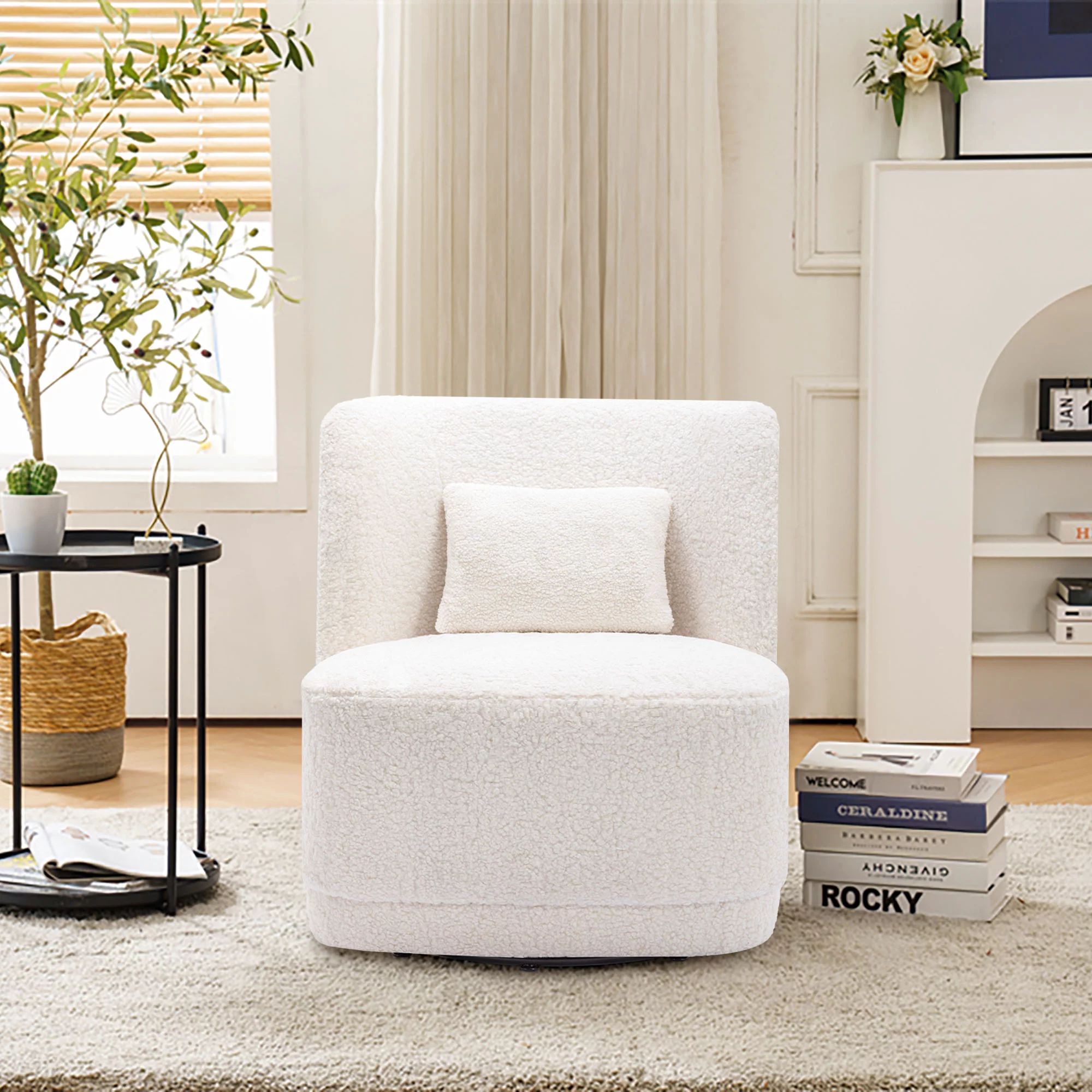 BFZ Swivel Accent Chair Fabric, Round Barrel Club Chair Living Room,   white chair， faux fur -... | Walmart (US)