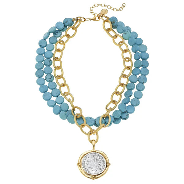 Mixed Metal Coin Multi-Strand Turquoise Necklace | Susan Shaw