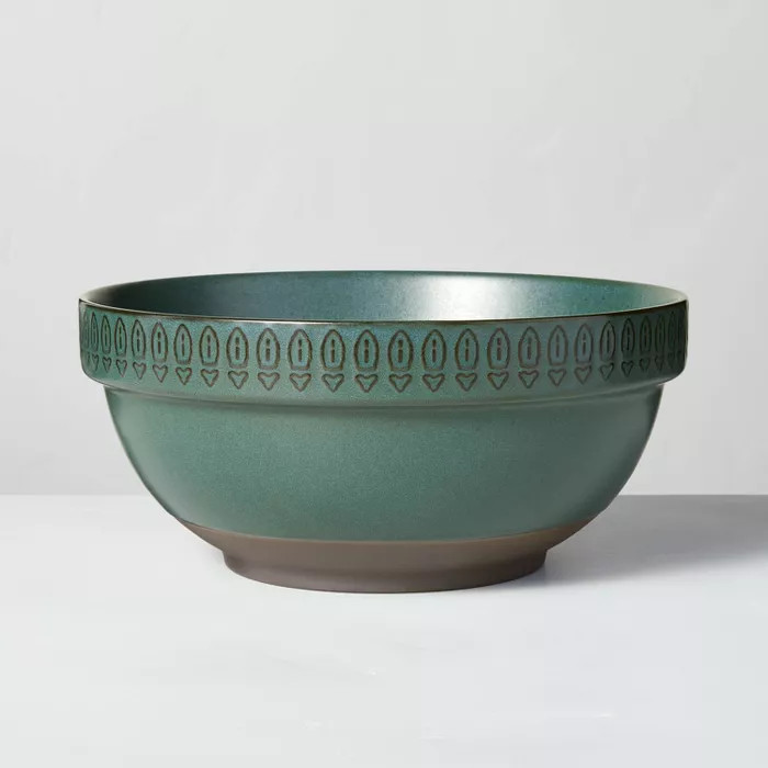 Embossed Rim Tonal Stoneware Mixing/Serve Bowl Dark Green - Hearth & Hand™ with Magnoli... | Target