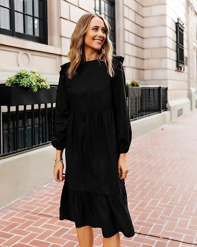 The Drop Women's Black Ruffle-Shoulder Tiered Midi Dress by @fashion_jackson | Amazon (US)