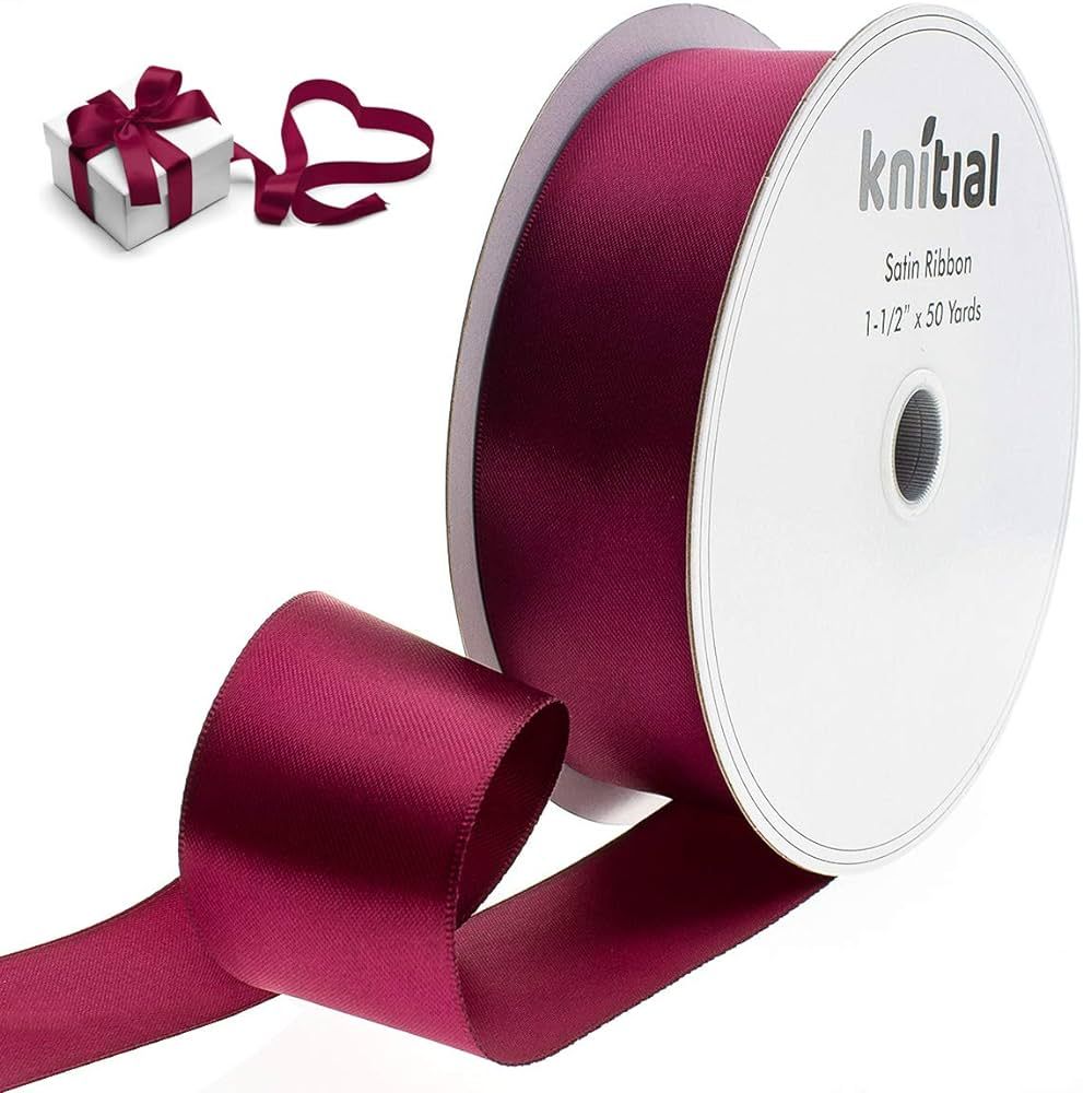Knitial Satin Wine Color Ribbon 1-1/2 inch x 50 Yards Double Face for Gift Wrapping and Crafts | Amazon (US)