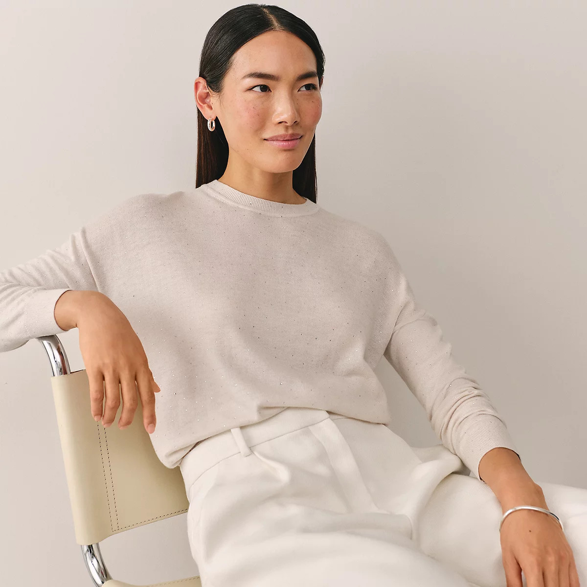 The White Company Embellished Jumper with Cashmere, Beige, Size: S | The White Company UK & ROW