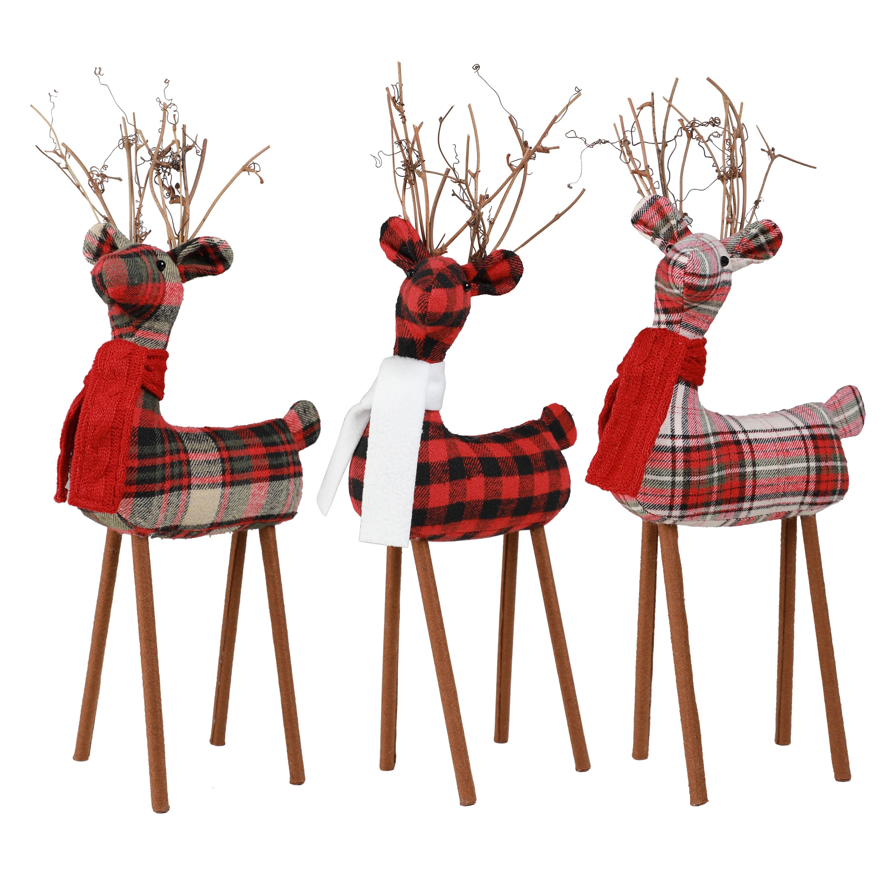 Holiday Time Large Checked Fabric Reindeer Table Top Christmas Decoration Assortment, 18"H - Walm... | Walmart (US)