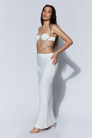 Havva Diamante Trim Maxi Skirt - White | MESHKI US