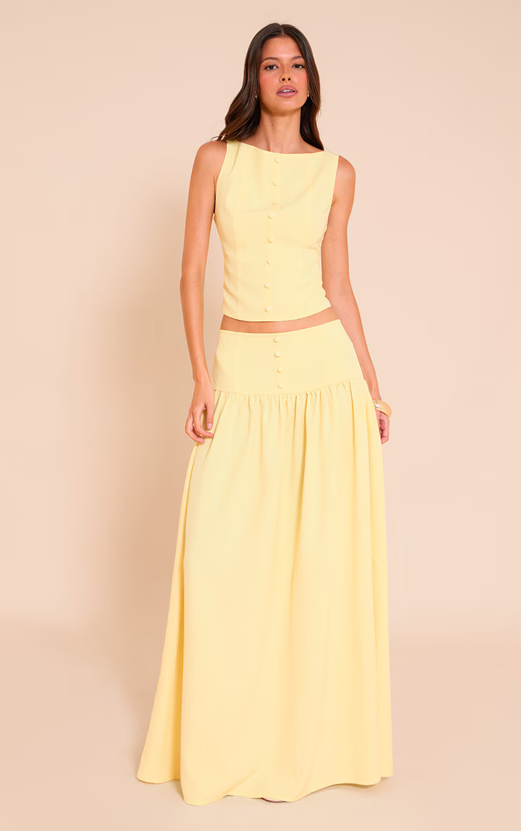 Lemon Woven Pleated Midaxi Skirt | Co-ords | PrettyLittleThing UK