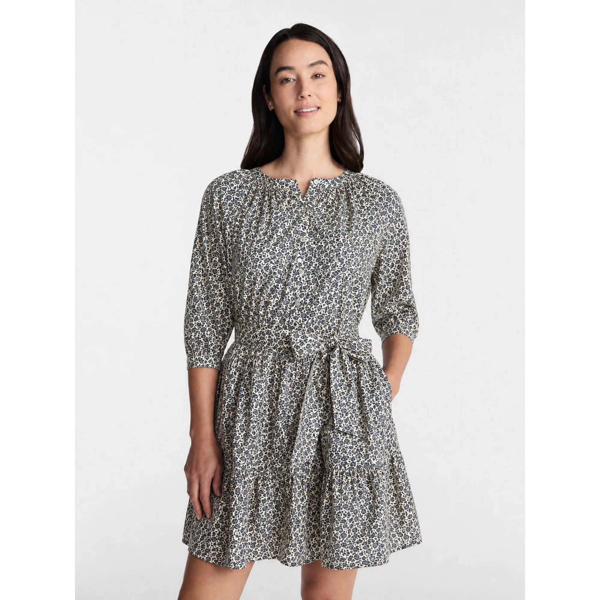 Time and Tru Women's Cotton Tiered Mini Dress with Ruffle Hem, Sizes XS-XXXL | Walmart (US)