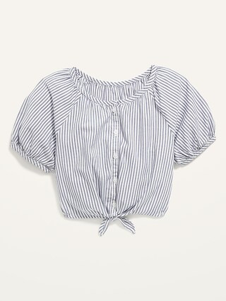 Striped Short Puff-Sleeve Tie-Front Top for Girls | Old Navy (US)