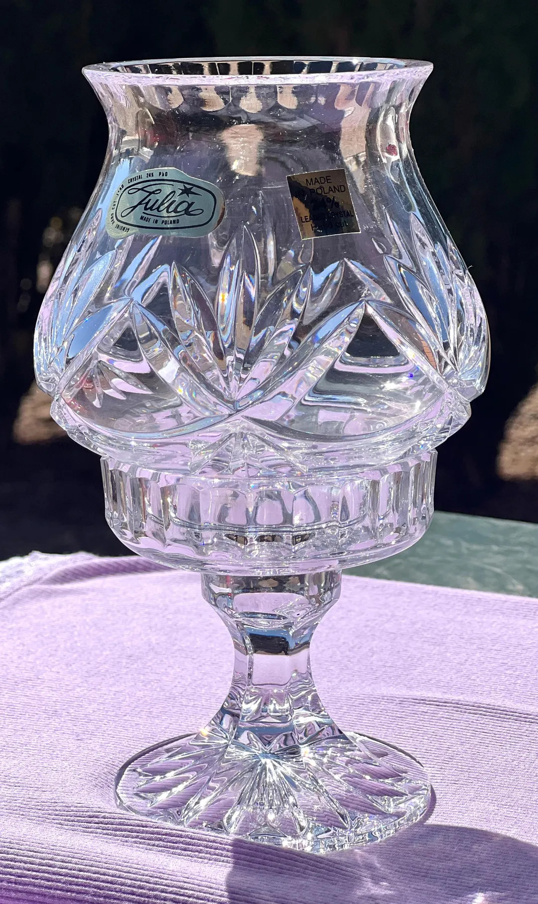 Elegant Hand-cut Crystal Hurricane Fairy Lamp Candle Holder From Poland - Vintage Julia Glass Dec... | Etsy (US)